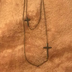 Qvc Steel by Design double chain cross necklace